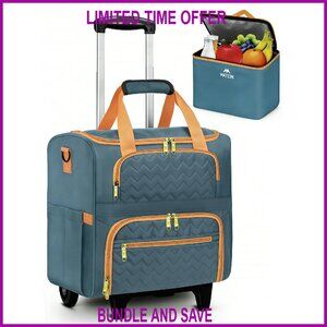 Rolling Laptop Tote Bag with Wheels, Detachable Cart, Insulated Lunch Box